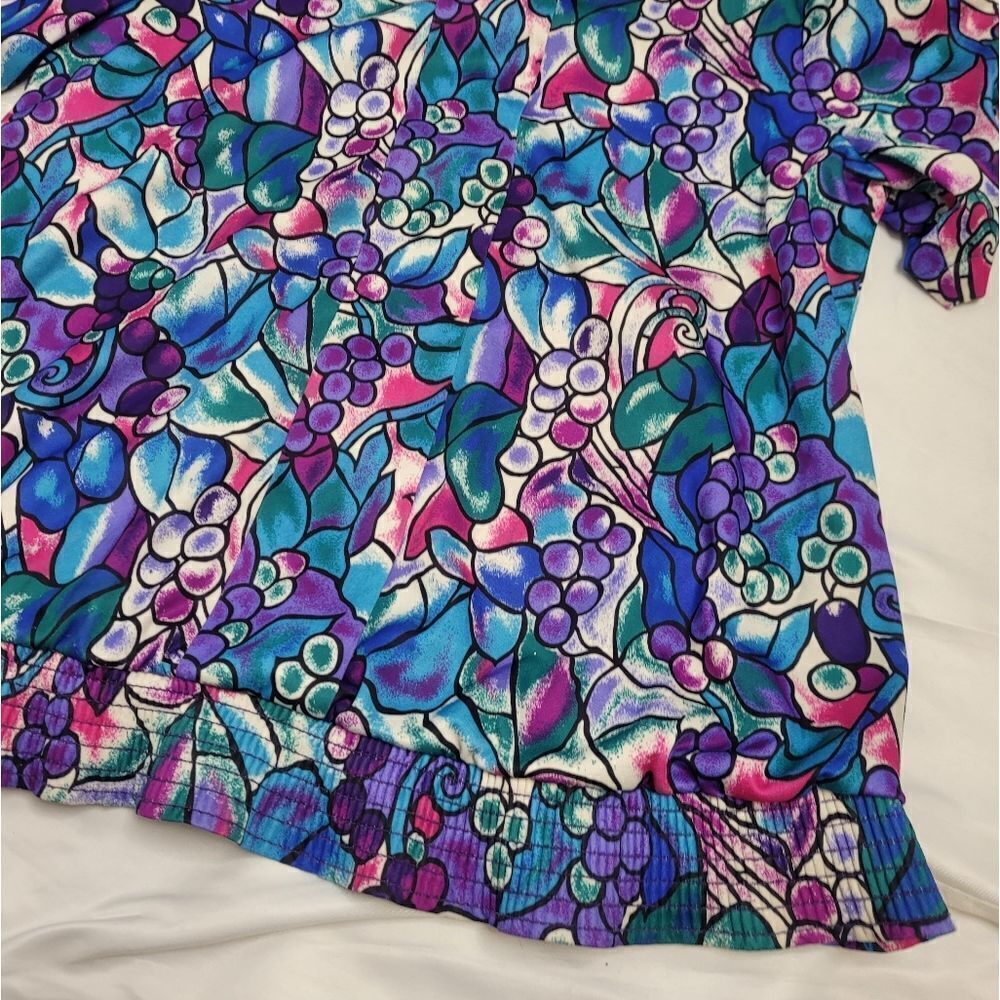 VINTAGE 80s blouse grapes fruit print short sleeve blouse top XL - Picture 5 of 11